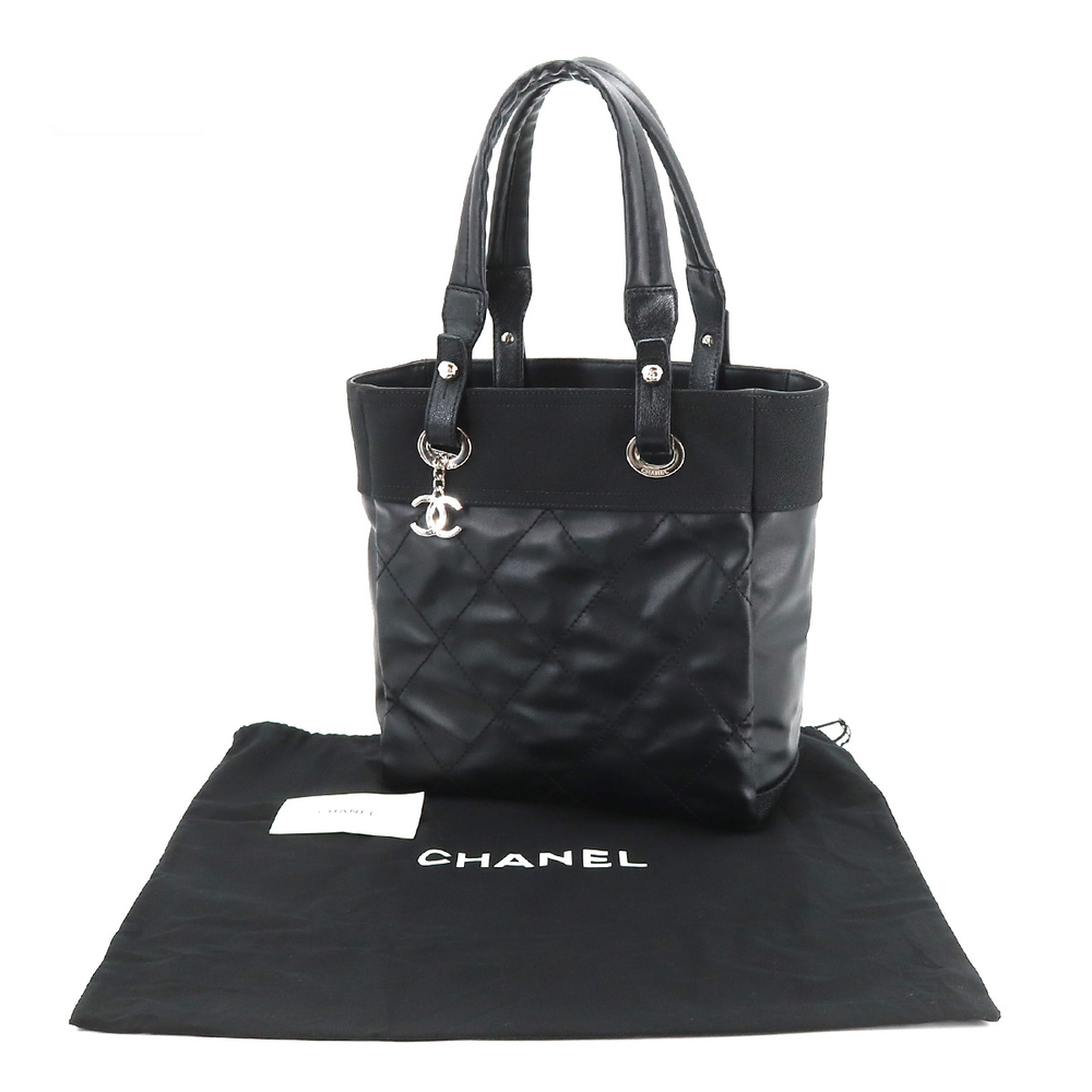 Chanel Paris Biarritz PM Tote Bag Pvc Nylon Leather Black - Picture 8 of 9